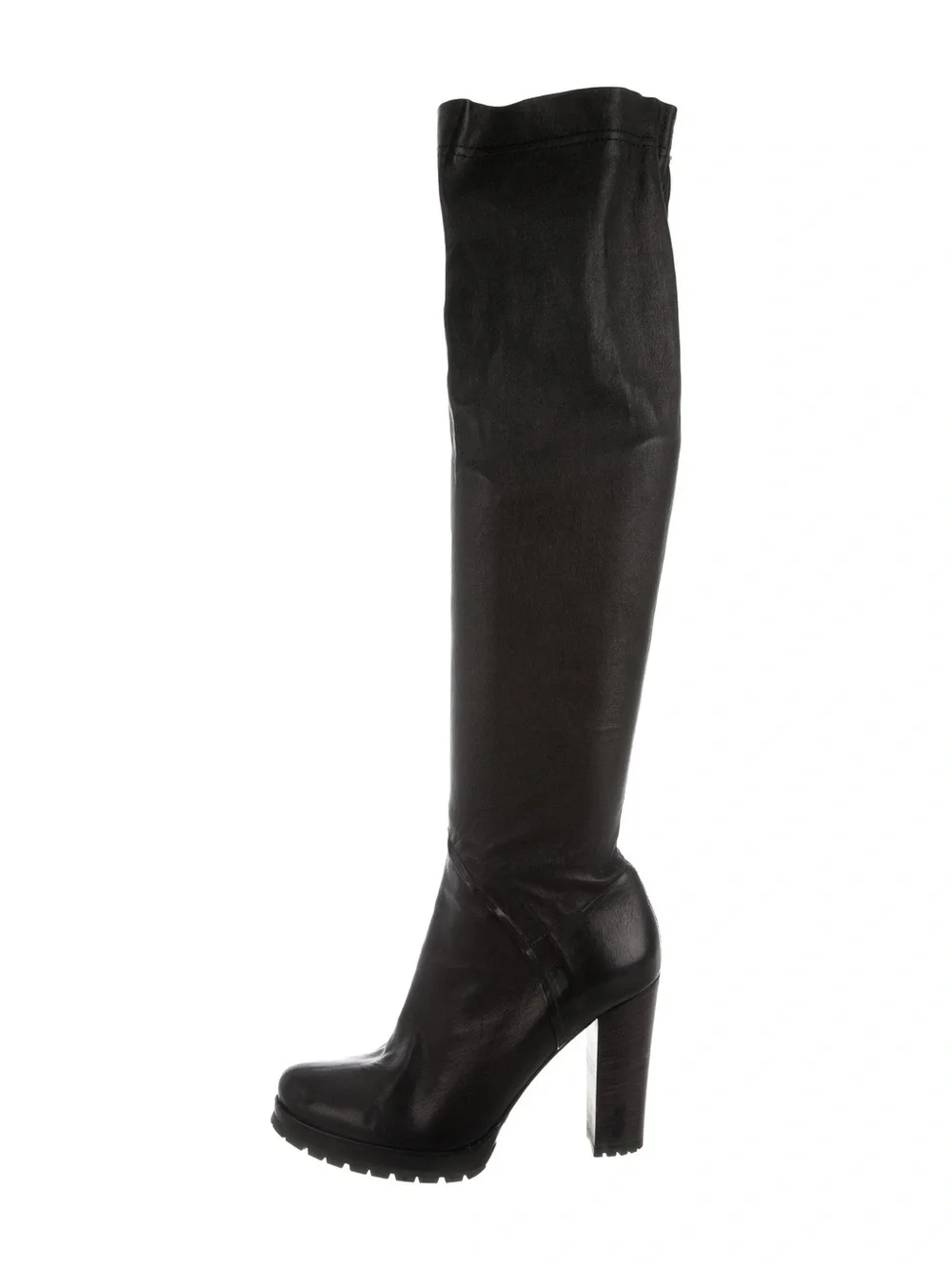 Over-the-Knee Black Leather High-Heel Boots